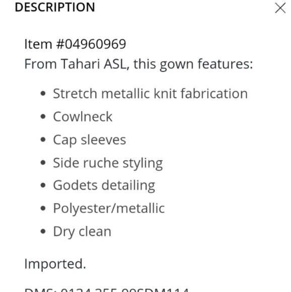 Tahari ASL, Metallic Long Gown, Sz 2 - Picture 16 of 16